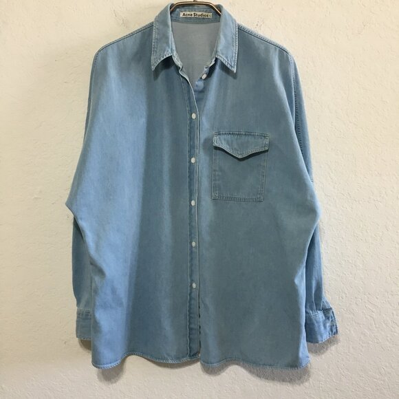 Acne Studios Tops - Acne Studios Womens 36 Dolman 3/4 Sleeves 100% Cotton Denim Shirt Button Down